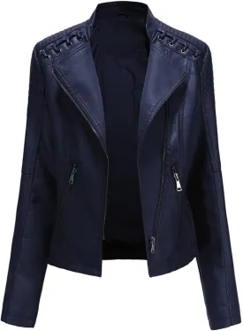MODFUL Women's Faux Leather Moto Jacket Casual Short Solid Color PU Biker Coat with Pockets