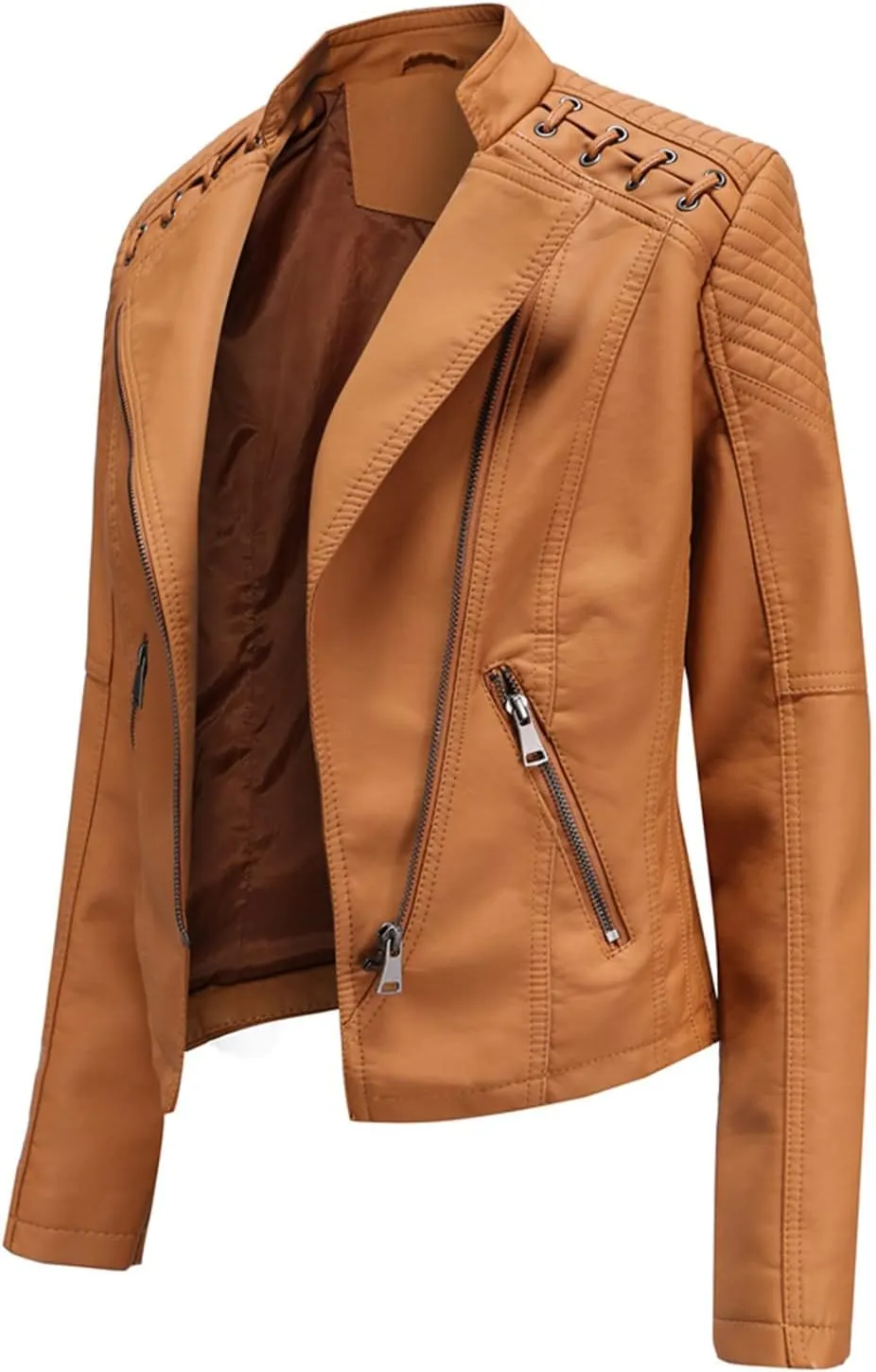 MODFUL Women's Faux Leather Moto Jacket Casual Short Solid Color PU Biker Coat with Pockets
