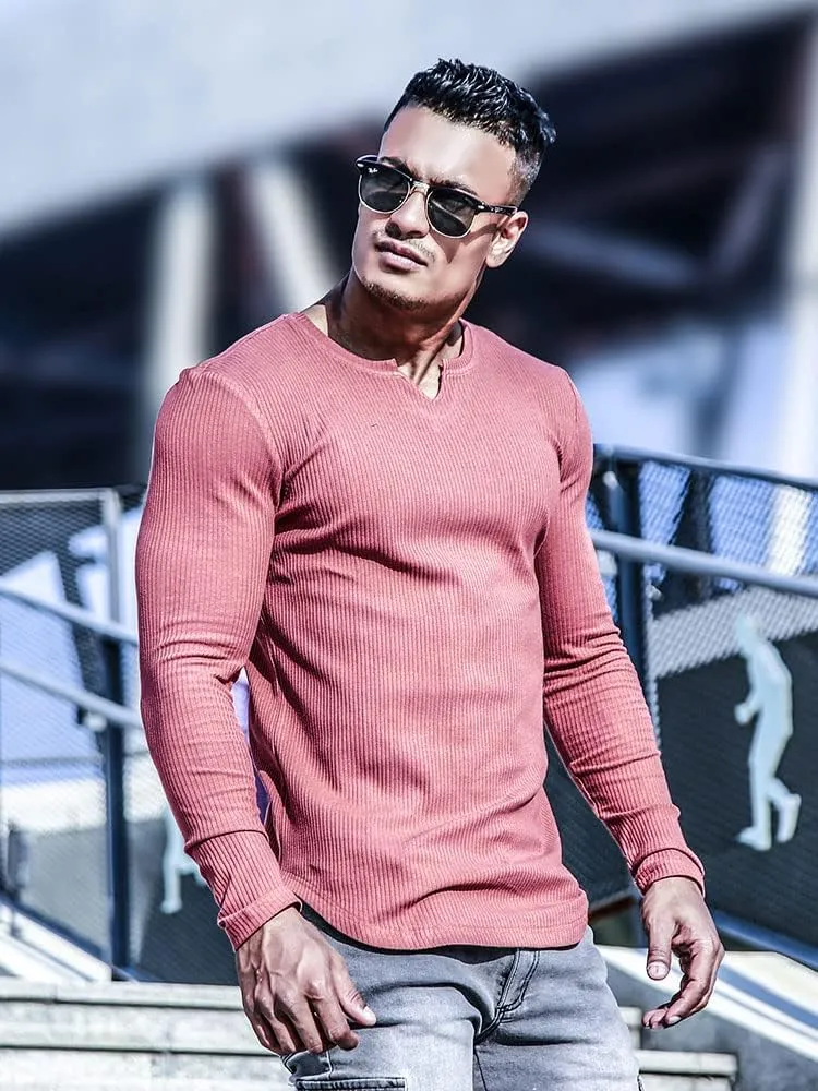 Muscle Cmdr Men's Henley Long&Short Sleeve T-Shirt Slim Fit V Neck Shirts Stretch Tee Casual Underwear Athletic Medium Weight
