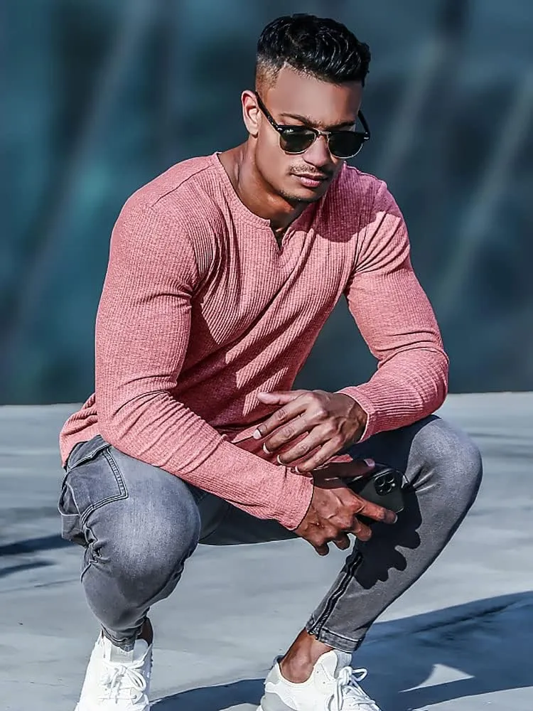 Muscle Cmdr Men's Henley Long&Short Sleeve T-Shirt Slim Fit V Neck Shirts Stretch Tee Casual Underwear Athletic Medium Weight