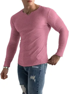 Muscle Cmdr Men's Henley Long&Short Sleeve T-Shirt Slim Fit V Neck Shirts Stretch Tee Casual Underwear Athletic Medium Weight