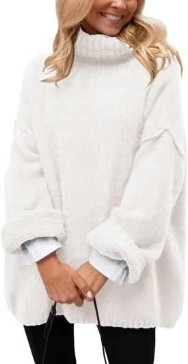 PRETTYGARDEN Women's Knit Oversized Sweater Fall Fashion Casual Long Sleeve Turtleneck Chunky Pullover Tops Winter Clothing