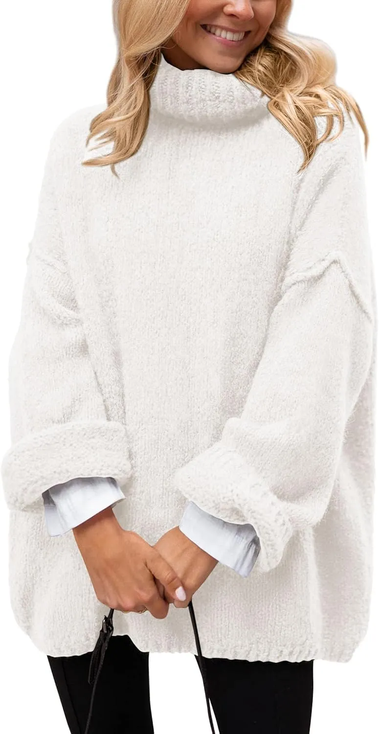 PRETTYGARDEN Women's Knit Oversized Sweater Fall Fashion Casual Long Sleeve Turtleneck Chunky Pullover Tops Winter Clothing