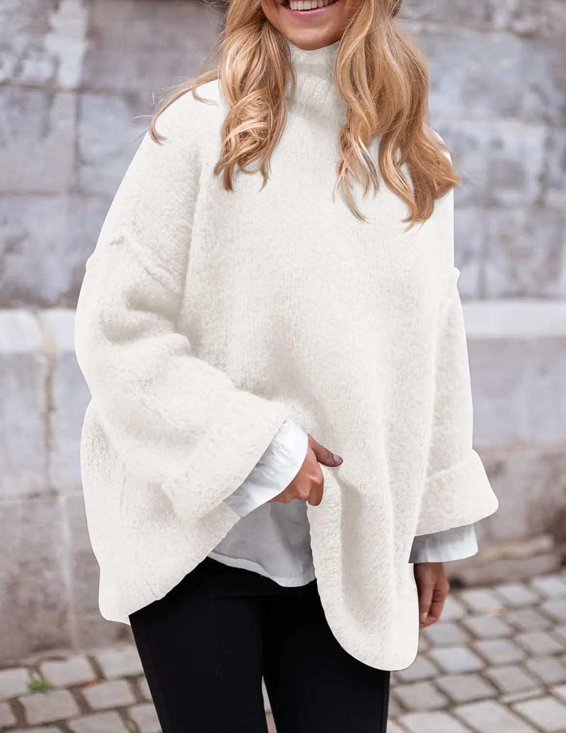 PRETTYGARDEN Women's Knit Oversized Sweater Fall Fashion Casual Long Sleeve Turtleneck Chunky Pullover Tops Winter Clothing