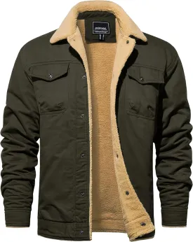 TACVASEN Men's Winter Jacket Sherpa Fleece Lined Cargo Coat Warm Thick Trucker Jacket with Multi Pockets