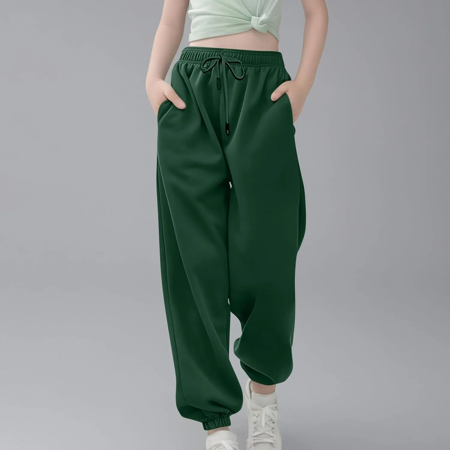 Teen Girls Cinch Bottom Sweatpants Baggy High Waist Elastic Jogger Pants Drawstring Athletic Pants Y2K Preppy Pants