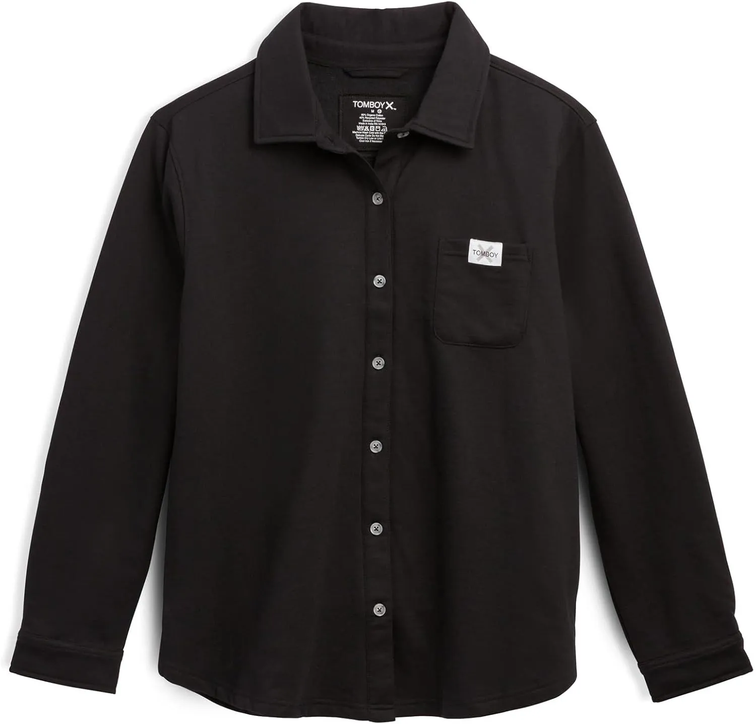 TomboyX Women's Fleece Shirt Long Sleeve Button Down Shacket Casual Relaxed Top with Pocket (XS-4X)