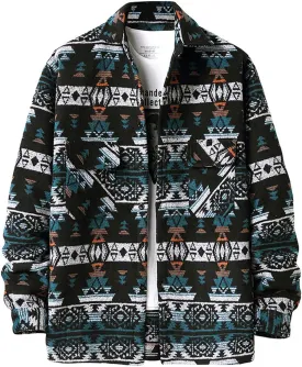 VIEWON Men's Casual Print Button Down Woolen Long Sleeve Lightweight Lapel Western Shacket Jacket Coat