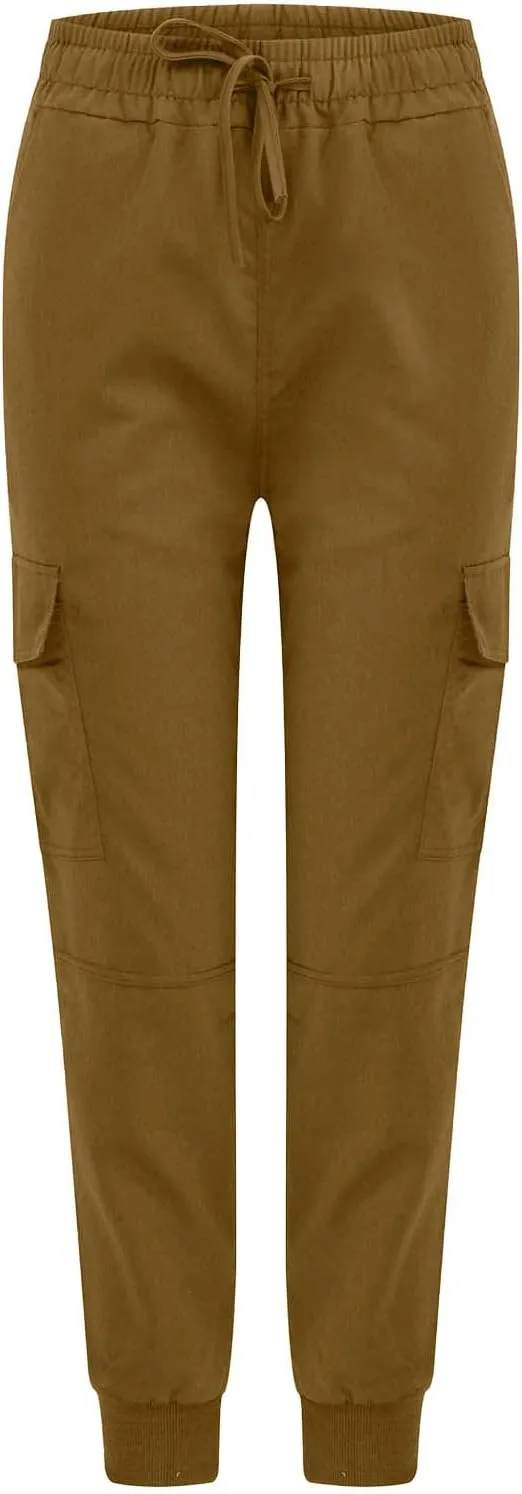 Women's Cargo Pants Tapered Leg Joggers Drawstring High Waist Pants Cotton Casual Hiking Trousers with Pockets