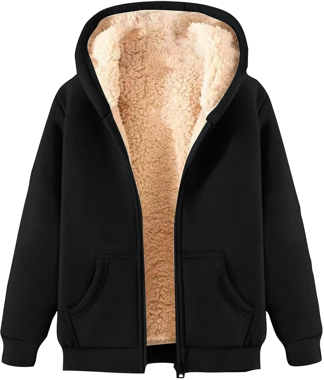 Womens Fleece Jacket Full Zip Up Hoodie Sweatshirt Thicken Fuzzy Fleece Lined Jacket Winter Sherpa Coat Unisex