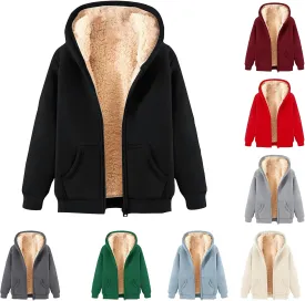 Womens Fleece Jacket Full Zip Up Hoodie Sweatshirt Thicken Fuzzy Fleece Lined Jacket Winter Sherpa Coat Unisex