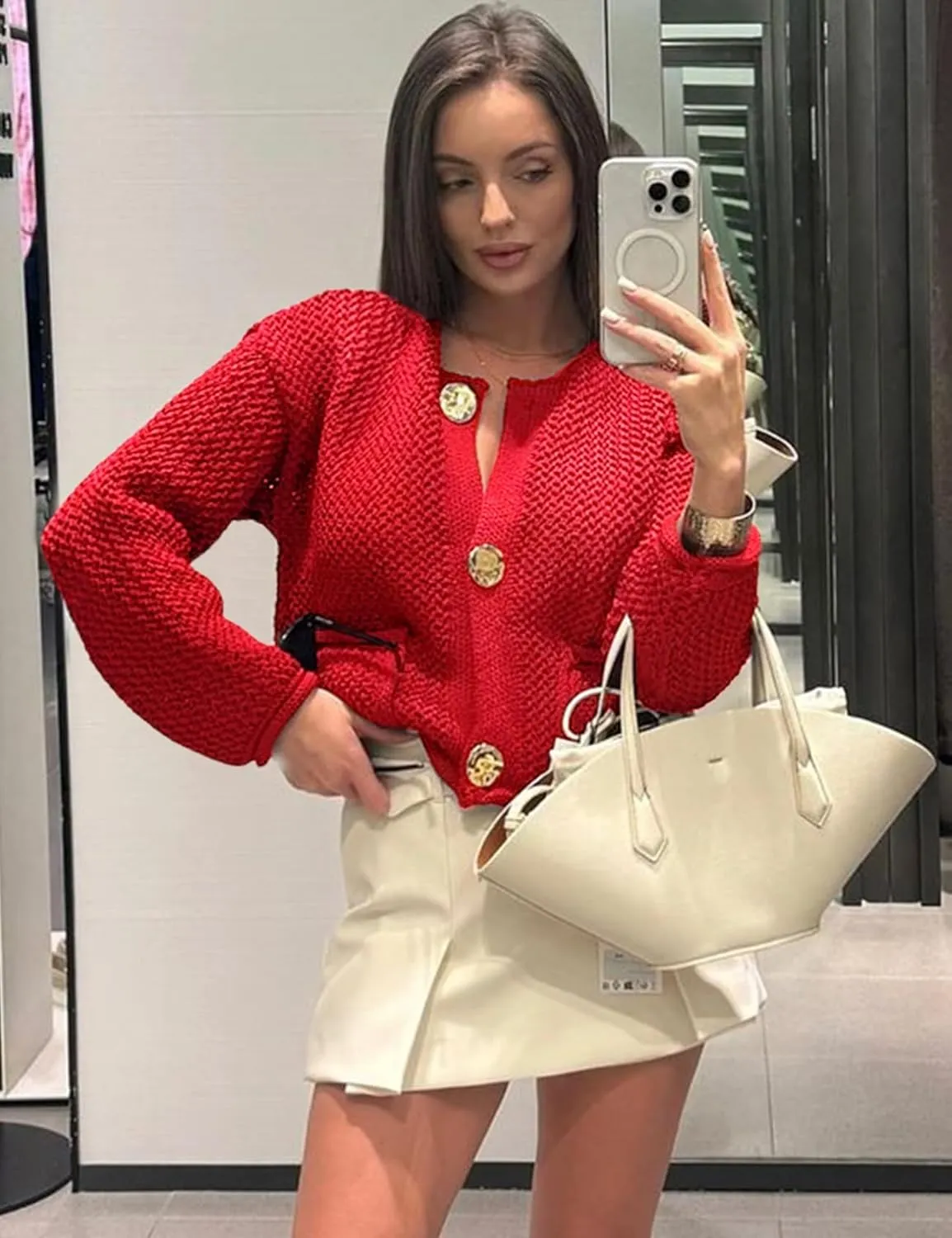 Yimoon Womens Cropped Cardigan Sweaters Gold Button Down Chunky Knit Sweaters Long Sleeve Open Front Fall Crochet Cardigan
