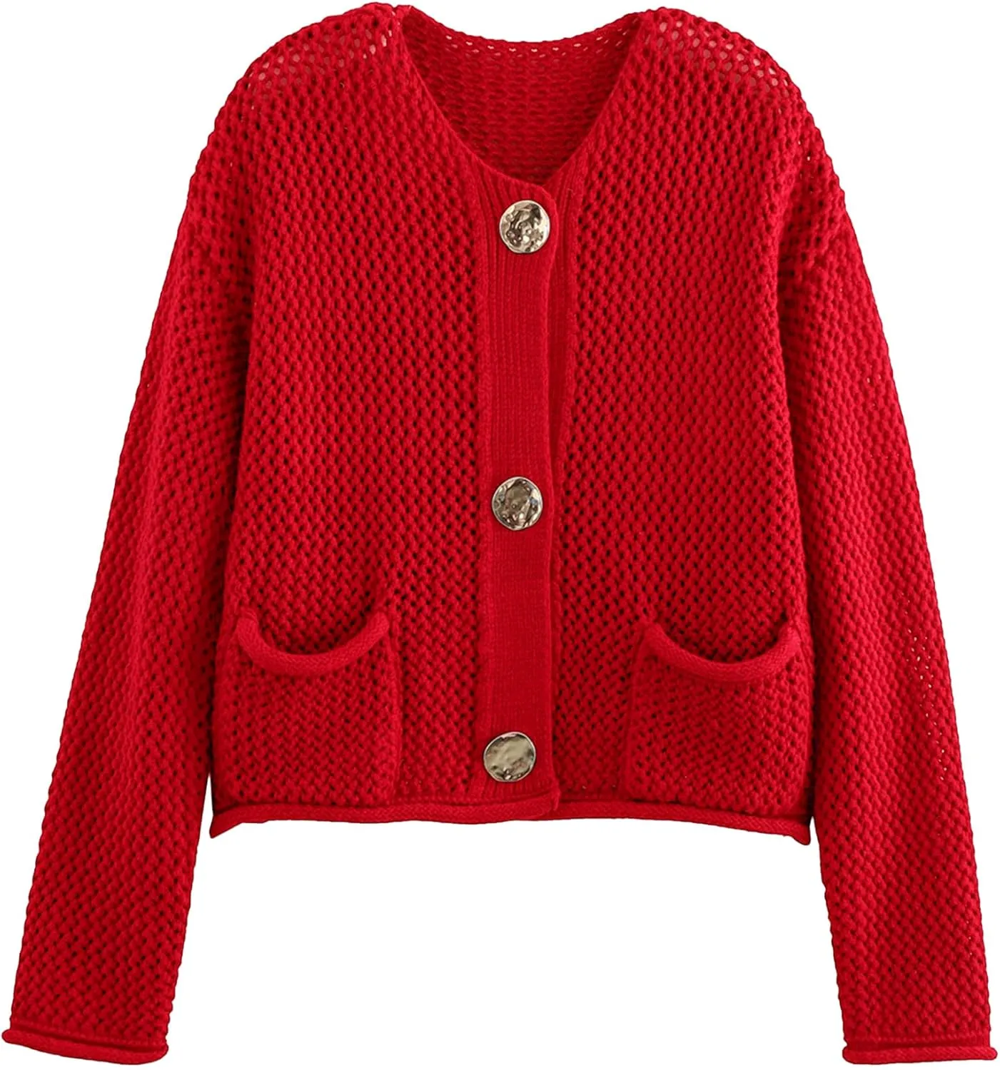 Yimoon Womens Cropped Cardigan Sweaters Gold Button Down Chunky Knit Sweaters Long Sleeve Open Front Fall Crochet Cardigan