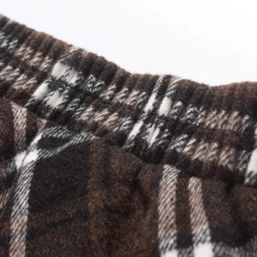 Ylingjun Long Plaid Wool Skirt for Womens Winter Fall High Elastic Waist A Line Flared Pleated Wool Skirts