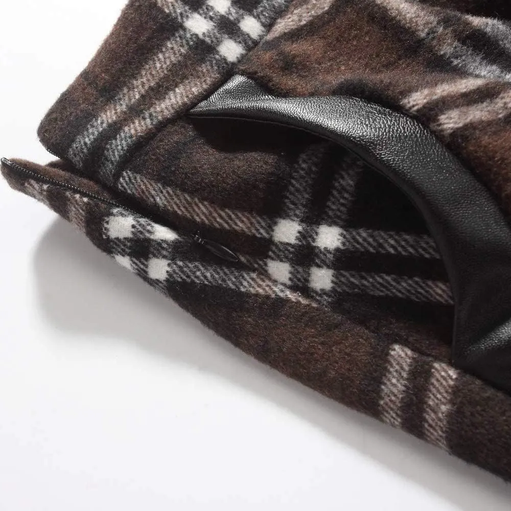 Ylingjun Long Plaid Wool Skirt for Womens Winter Fall High Elastic Waist A Line Flared Pleated Wool Skirts
