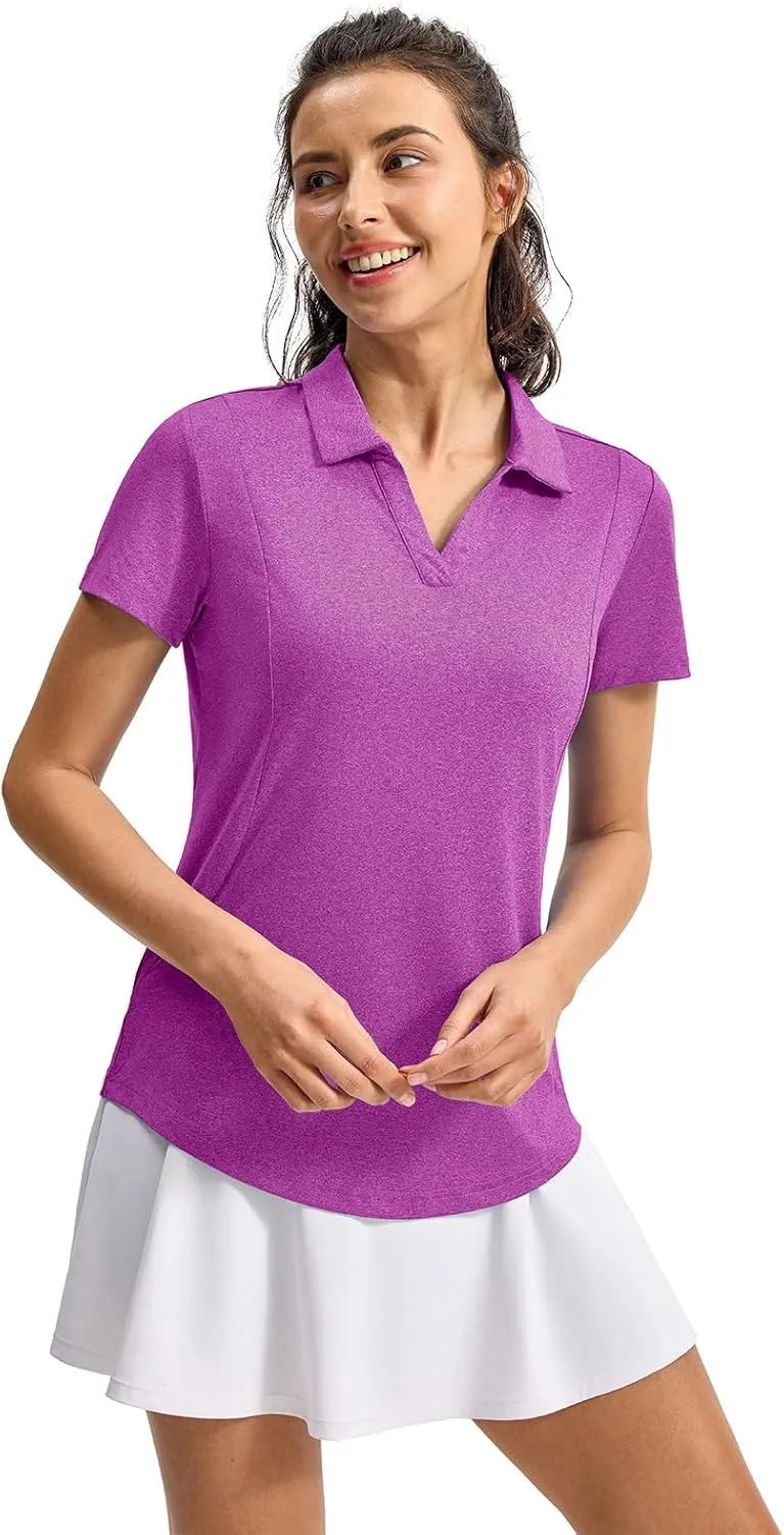 YSENTO Womens Golf Apparel Shirts Clothes V-Neck Tops Collared UPF 50  Dry Fit Short Sleeve Tennis Polo Shirts