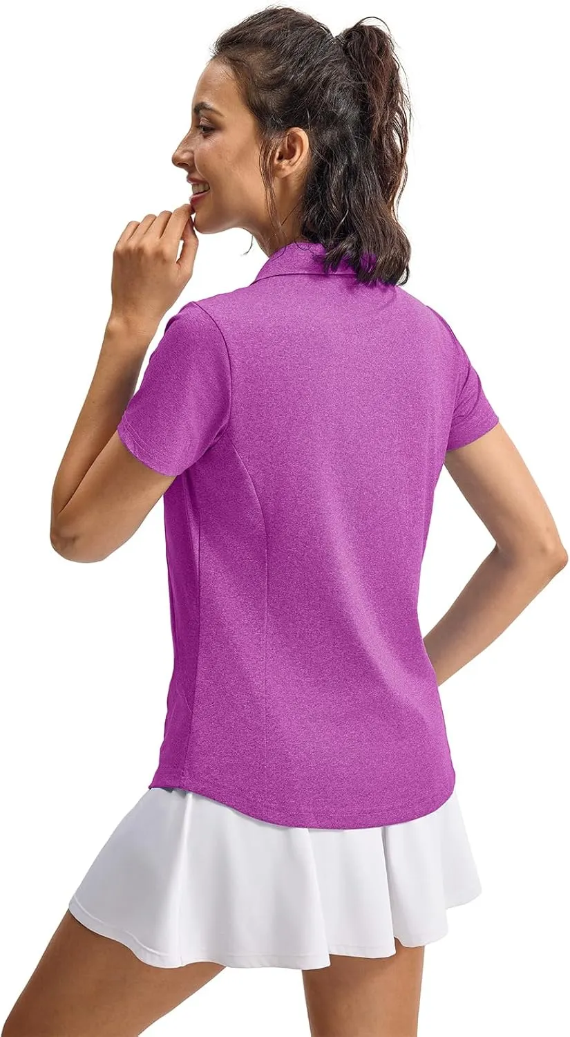 YSENTO Womens Golf Apparel Shirts Clothes V-Neck Tops Collared UPF 50  Dry Fit Short Sleeve Tennis Polo Shirts