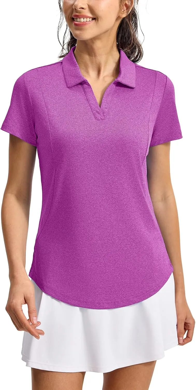 YSENTO Womens Golf Apparel Shirts Clothes V-Neck Tops Collared UPF 50  Dry Fit Short Sleeve Tennis Polo Shirts