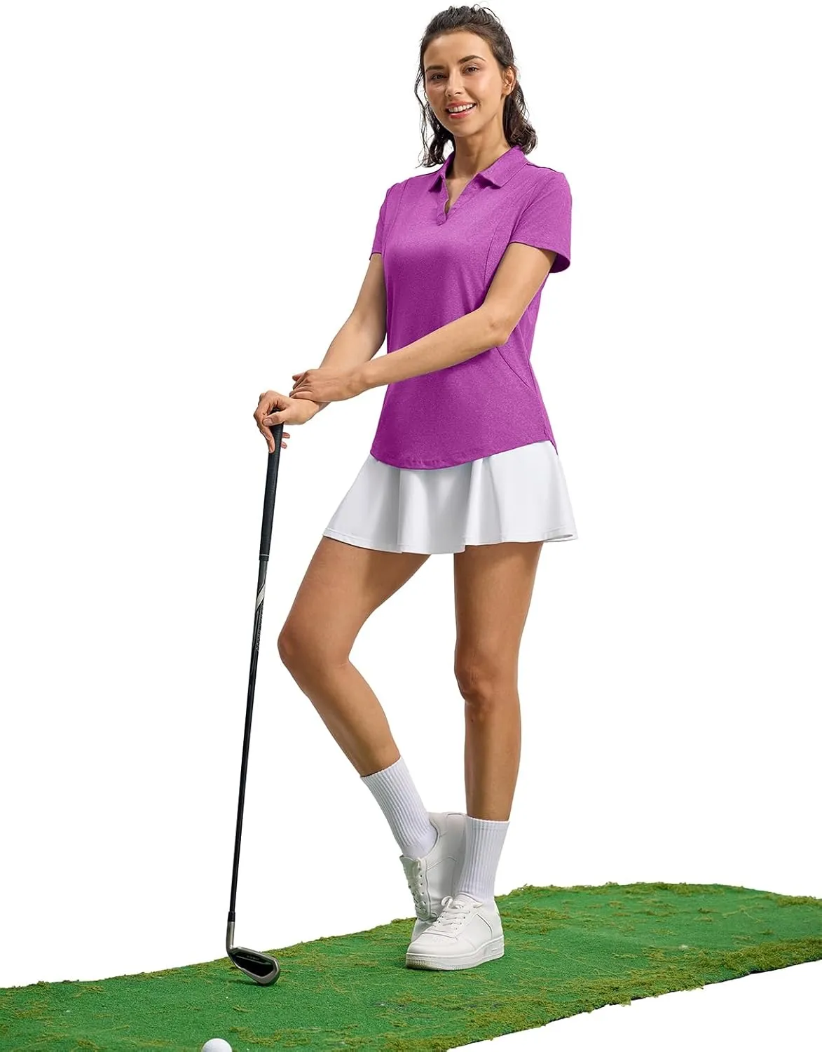 YSENTO Womens Golf Apparel Shirts Clothes V-Neck Tops Collared UPF 50  Dry Fit Short Sleeve Tennis Polo Shirts