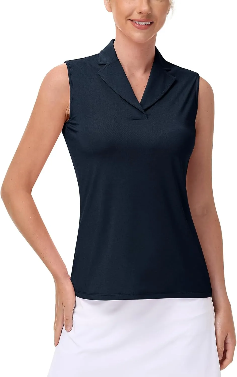 YSENTO Women's Sleeveless Golf Shirts Summer Fashion Cute Polo Tops UPF 50 Dry Fit Lapel Collar V Neck Clothes