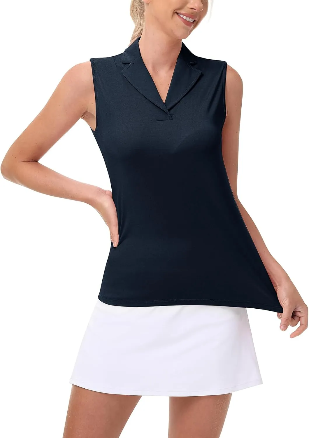 YSENTO Women's Sleeveless Golf Shirts Summer Fashion Cute Polo Tops UPF 50 Dry Fit Lapel Collar V Neck Clothes