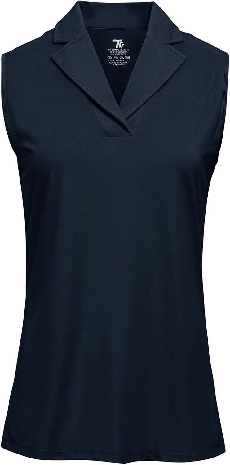 YSENTO Women's Sleeveless Golf Shirts Summer Fashion Cute Polo Tops UPF 50 Dry Fit Lapel Collar V Neck Clothes
