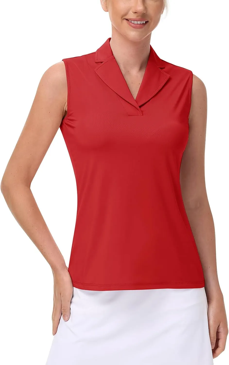 YSENTO Women's Sleeveless Golf Shirts Summer Fashion Cute Polo Tops UPF 50 Dry Fit Lapel Collar V Neck Clothes