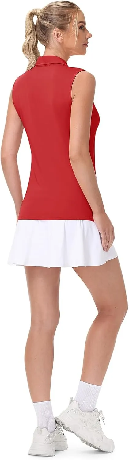 YSENTO Women's Sleeveless Golf Shirts Summer Fashion Cute Polo Tops UPF 50 Dry Fit Lapel Collar V Neck Clothes