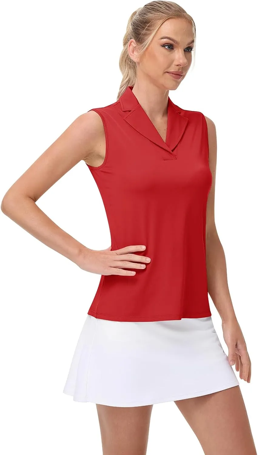 YSENTO Women's Sleeveless Golf Shirts Summer Fashion Cute Polo Tops UPF 50 Dry Fit Lapel Collar V Neck Clothes
