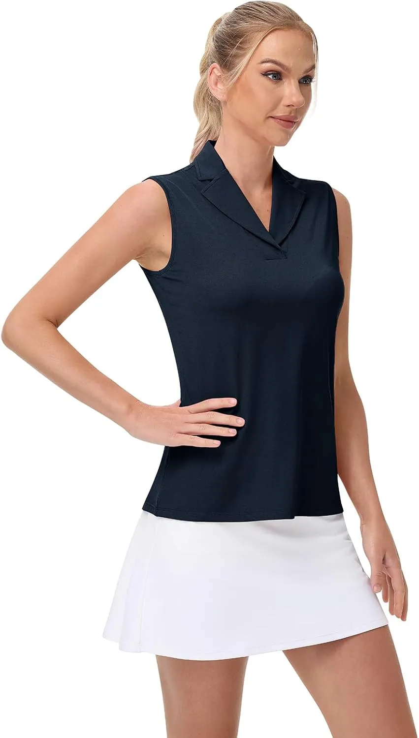 YSENTO Women's Sleeveless Golf Shirts Summer Fashion Cute Polo Tops UPF 50 Dry Fit Lapel Collar V Neck Clothes