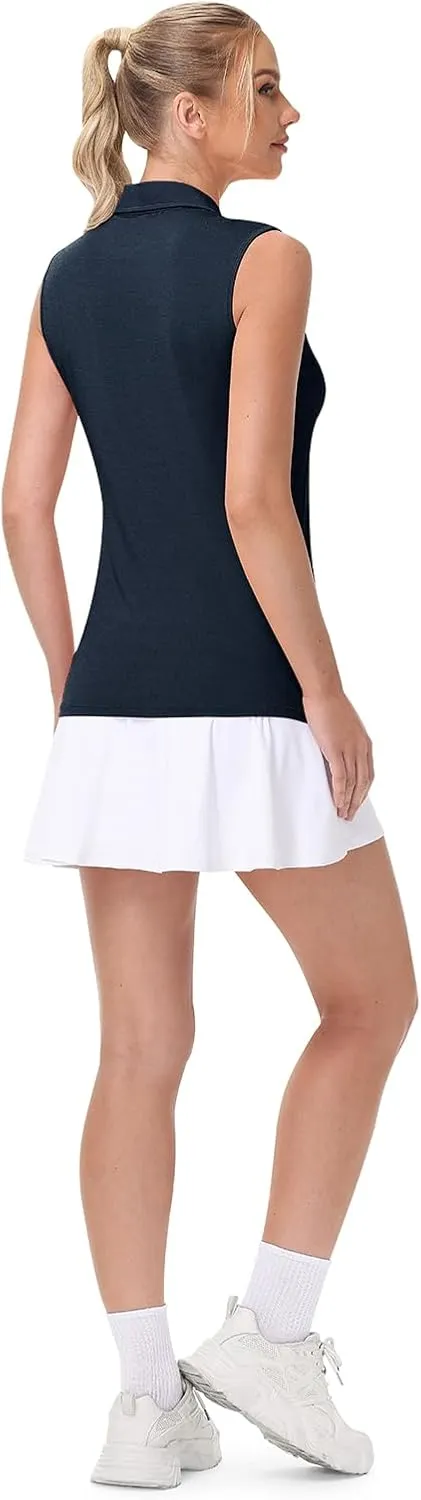 YSENTO Women's Sleeveless Golf Shirts Summer Fashion Cute Polo Tops UPF 50 Dry Fit Lapel Collar V Neck Clothes