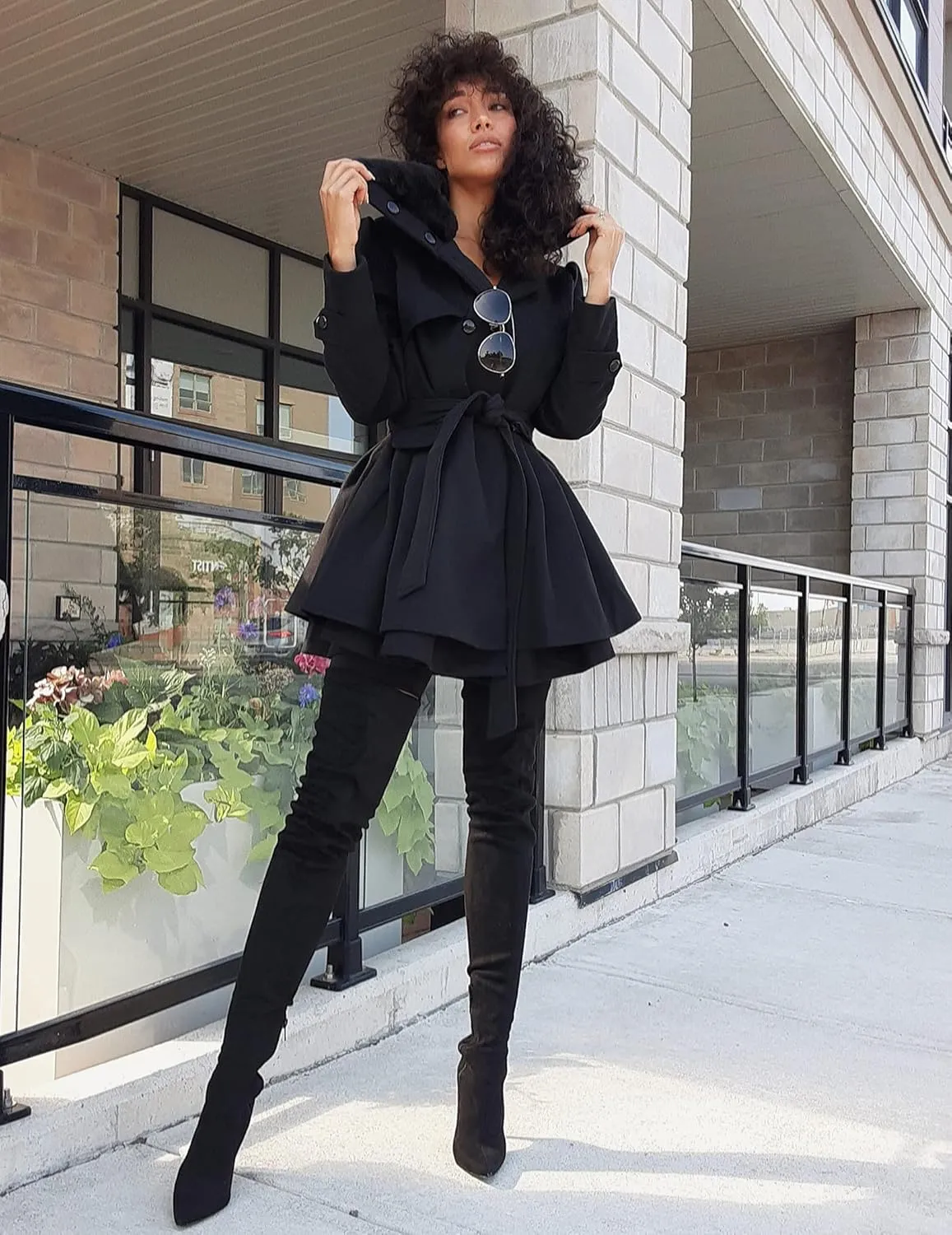 Zeagoo Women's Fashion Faux Fur Lapel Double-Breasted Thick Wool Trench Coat Winter Warm Jacket S-2XL